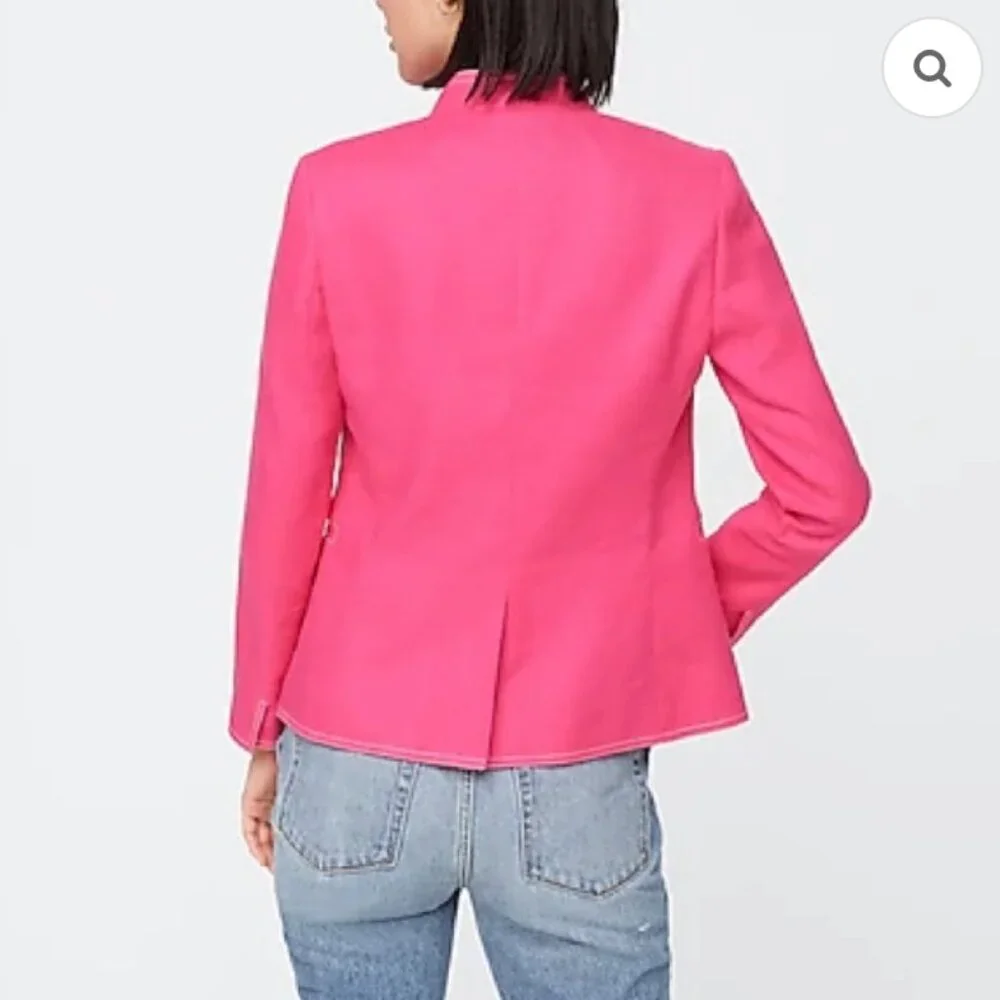 J. Crew Going-Out Blazer in Stretch Linen Fuschia Pink Size 12 - Picture 3 of 10